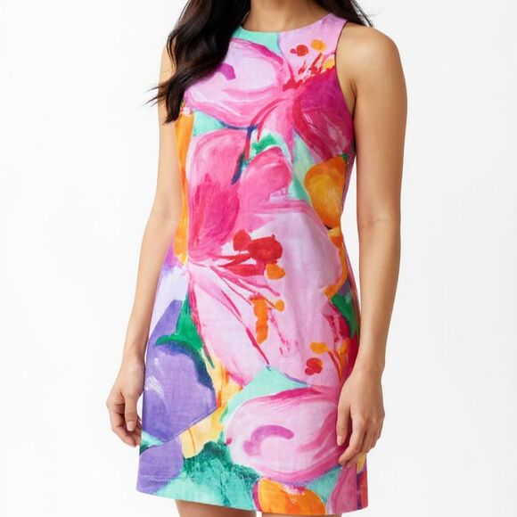 Lauren Ralph Lauren Floral Watercolor Overlay Crepe Shift Dress Size 2 Petite - Picture 1 of 11